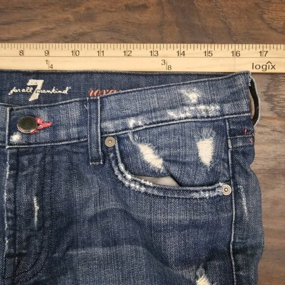 7 For All Mankind Womens 30 Blue Roxanne Ruched Leg Jeans Dostressed Pink Accent - Picture 3 of 8